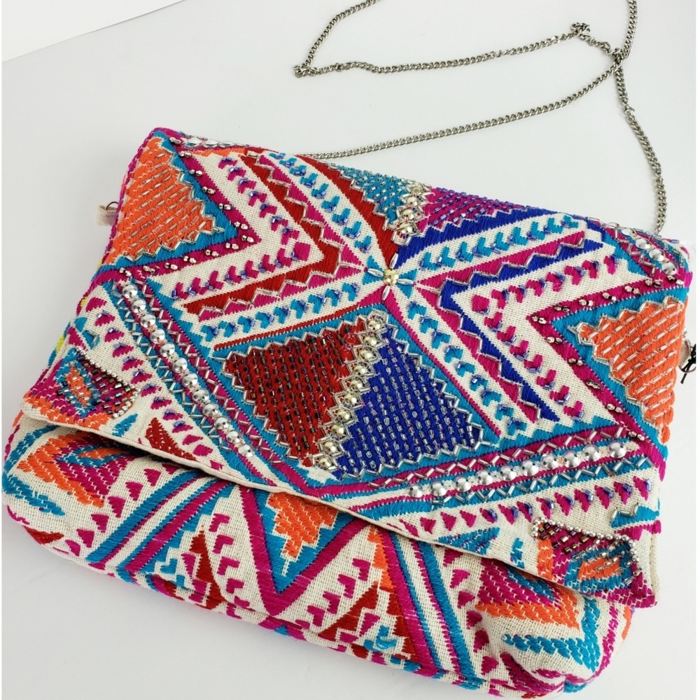 Beaded canvas crossbody/clutch purse